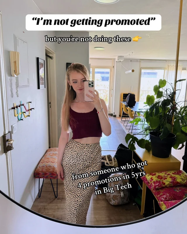 After earning 4 promotions in 5yrs in Big Tech, I’m here to tell you my secrets… 🤫  Frankly, your career is a bit like a game - you have to learn how to play 🎮  👩‍💻 Starting with the work you pick up…  There’s always work to do, but not all work is as valuable. If you want to move fast, you have to work on the important stuff with visibility and big impact.  Even better when the leads especially care because it leaves a good impression for promotion conversations  👋 And then realize that promotion decisions are made by people, so your relationships matter  Building raport and real connections makes a difference in who is going to be advocating for you  in the decision rooms and the feedback they hear from others  Plus, it helps ferry the right work your way when you need to demonstrate different skills  💅 But before you get there, you need to make sure it is known that you want a promotion  Your boss will work harder to help you, if they know you want it  And I even know execs who refuse to promote if the report doesn’t ask, so you have to advocate for yourself  You want your boss on your side and that starts with honest conversations about goals, gaps, and timelines  🏁 And finally, to get you over the edge… you need to be different  There are other awesome people on your team - why should you get the promotion?  This is where your unique skills and passions come together with your proactivity and problem solving to have impact beyond expectations  👉👉 Show you are already working at the next level!  It’s not always easy, but these 4 things have helped me get promoted faster than I expected 🔥  💞 Hit follow for more tech + career strategies from a big tech insider!